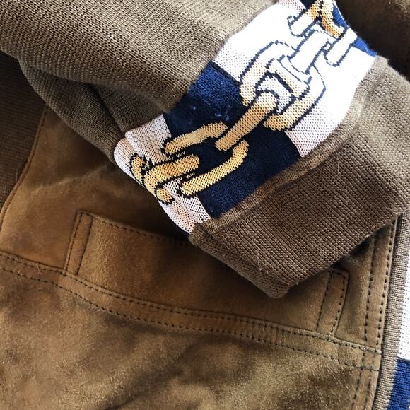 Torras Spain Vintage 80s Jacket Green Suede Gold Navy Knit Chain Link - Picture 8 of 14